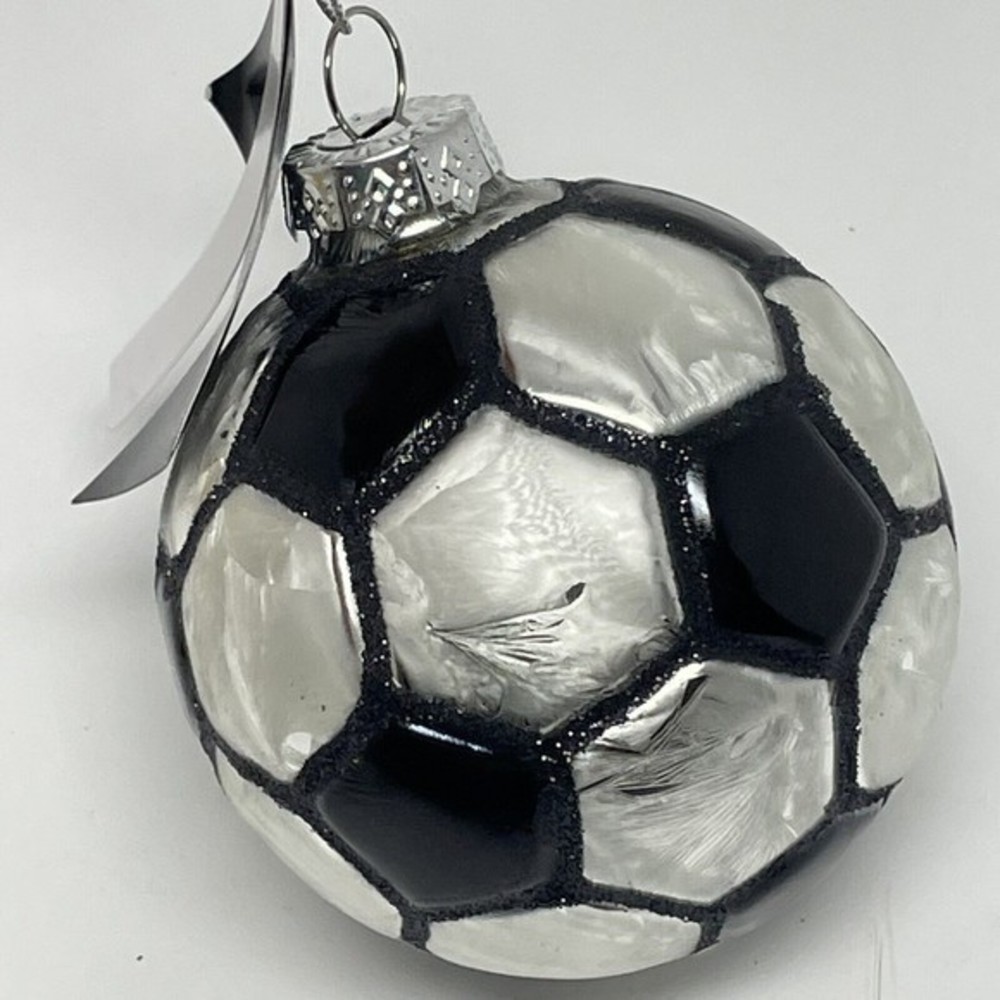New Glass Christmas Ornament Soccer ball Black‎ White boys girls gift x-mas
